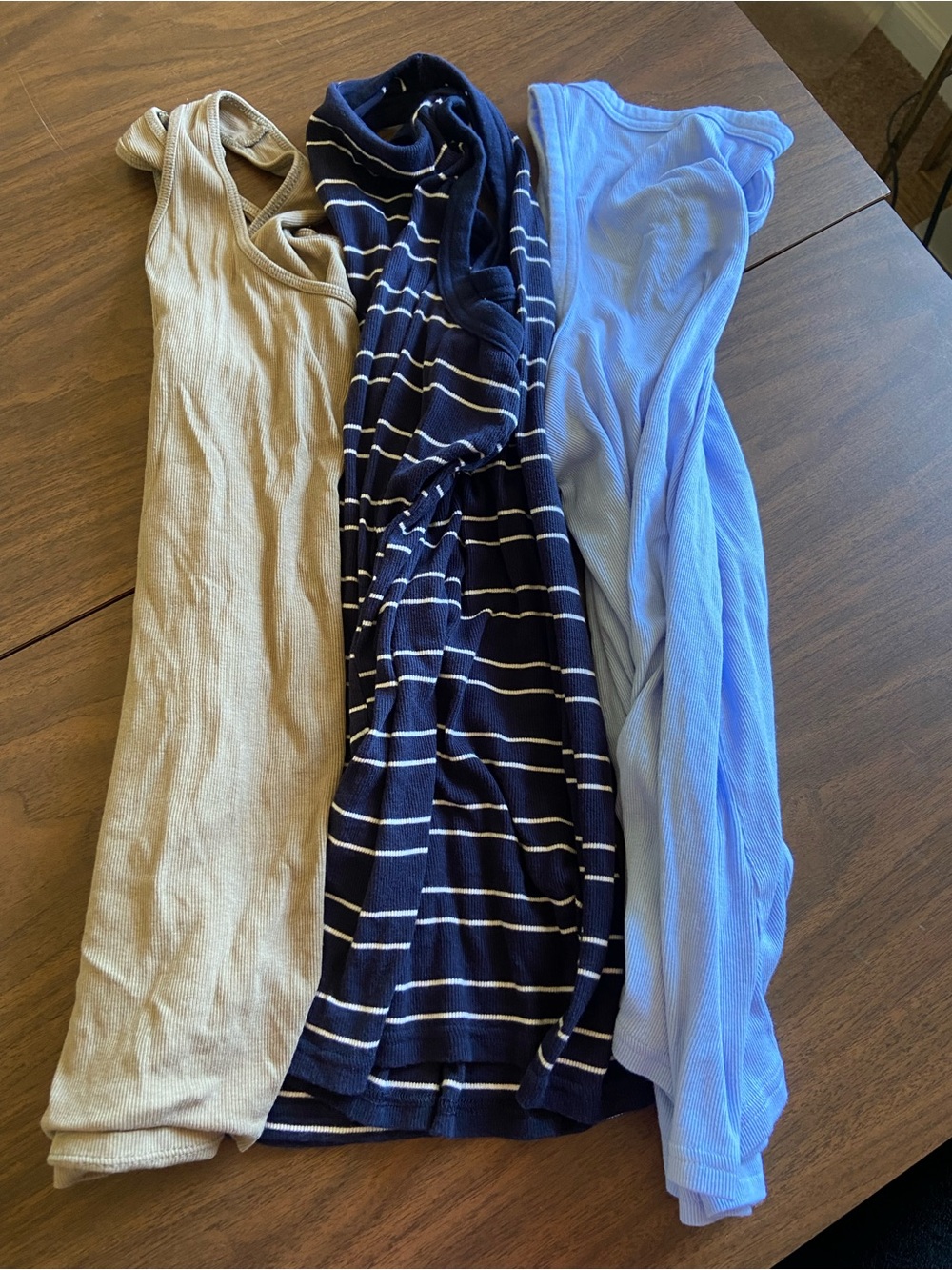 3 Time and Tru Women's Tank Tops Trio - Beige, Navy Striped, Light Blue size XXL